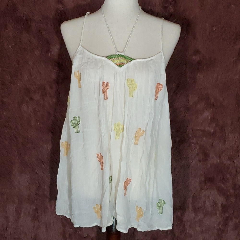 Francesca's Tank Top Western Blouse Cactus Embroidered